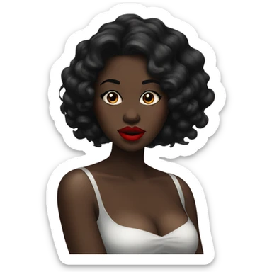 stunning black beauty, fat woman long black hair^red lips sticker