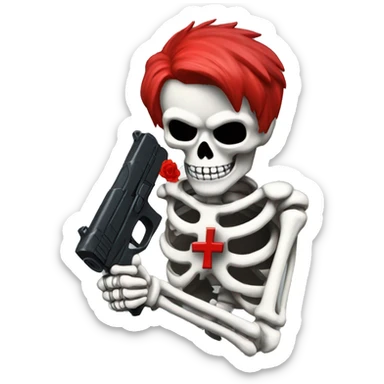 skeleton with red color hair with holding-pistol with crypto sign in background  sticker