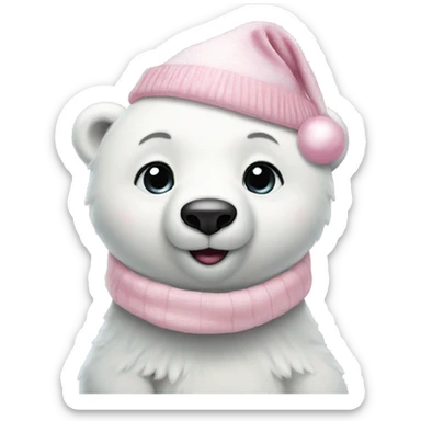 baby polar bear with light pink christmas hat sticker