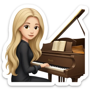woman with very long flowing hair playing the piano sticker