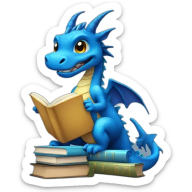 Blue Dragon with Books sticker