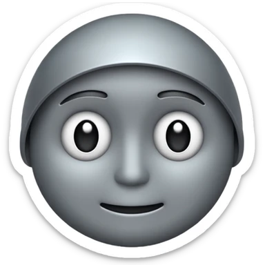 minimalist illustration of a neutral gray emoji face, pixelated and metallic, representing emotional isolation through algorithms. cold tone, grayscale color palette, subtle noise texture, geometric and mechanical look, emotionless expression, digital abstraction, soft vignette on white background. sticker