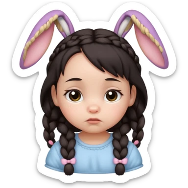 bunny ear accessory wearing baby braided dark hair sad  sticker