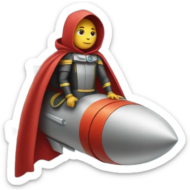 person dressed with a cape sitting on a rocket sticker