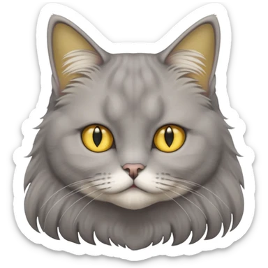 grey fluffy british long hair cat with yellow eyes cuteer without furr in the ears sticker