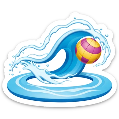 A swimming pool symbol with waves, representing broad sports variety (swimming, gym, classes). Rounded shapes, flat bright colors. sticker