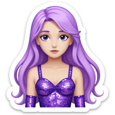 Aphrodite from Lore Olympus with long lavender hair, lavender sequin outfit sticker