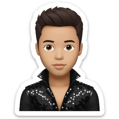 Prince Royce with dark brown hair, black sequin outfit sticker