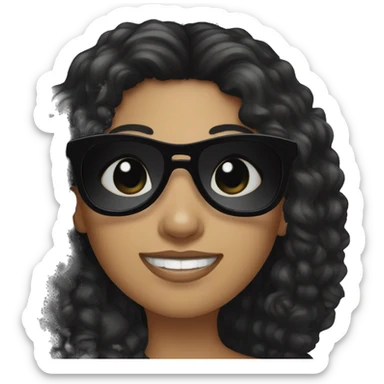 Woman with long black curly hair and black sunglasses  sticker