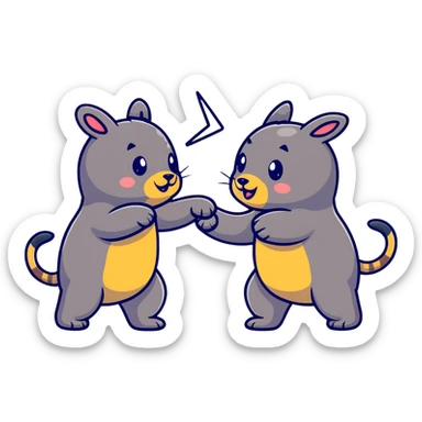 fight between two cute animals sticker