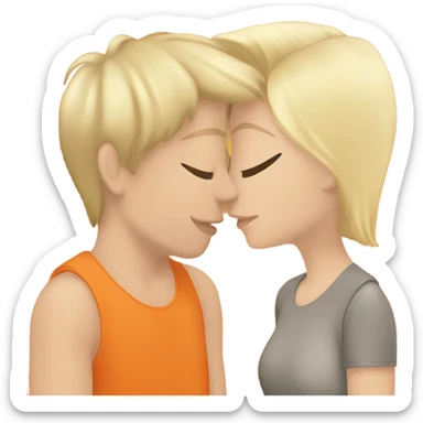 A blonde girl with short hair with a orange tank top kissing a handsome teenage tall blonde boy wearing a Jason Alden shirt  sticker
