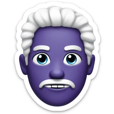 A purple evil emoji with white hair, black headband on Head, and sky blue eyes sticker