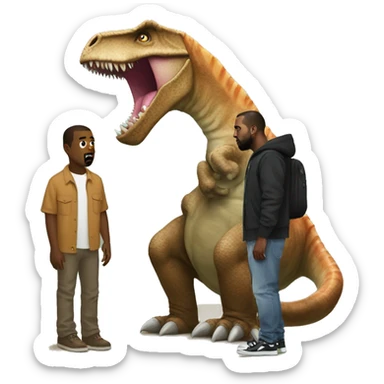 Cat Kanye West meeting a dinosaur sticker