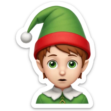 Worried elf on the shelf with red hat and brown hair sticker