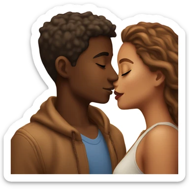 a light skin girl and and a brown skin boy kissing in the sunset sticker