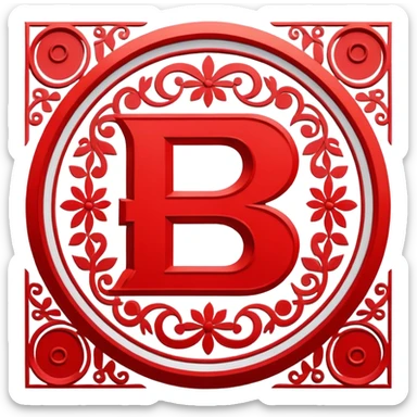 Russian ruble currency symbol (₽) decorated with traditional Udmurt folk patterns, geometric ornaments in red and black colors, symmetrical design sticker