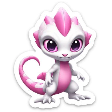 White, Chibi, White, Pink eyes, Anthro-Sona-Lizard-Alien-Fakémon, Full Body sticker