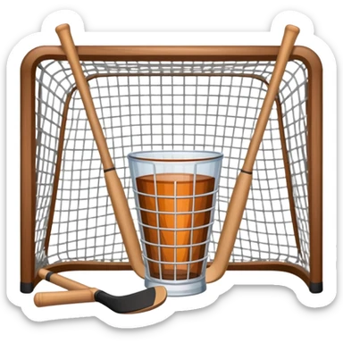 Clear cup filled with hockey sticks, hockey sticks, and hockey net  sticker