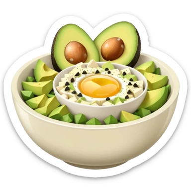 a bowl with egg whites, tofu cubes, and avocado slices sticker