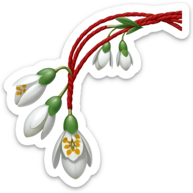 Snowdrops on red and white twisted strings on the hole background of it sticker