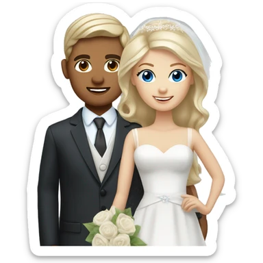 bride blue eyes and blonde hair, groom brunette and brown eyes sticker