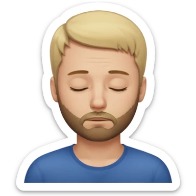 A man with short blond hair hair and a short brown  beard making a weary face with eyes closed sticker