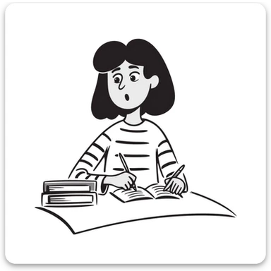 female student sitting at desk, taking notes, attentively listening to a lecture, focused expression sticker