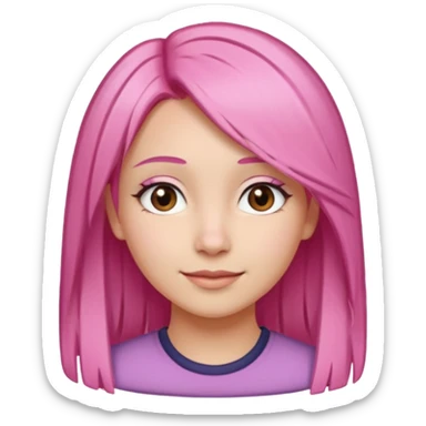 A light-skinned woman with straight pink hair neatly parted, brown eyes, and a gentle smile. sticker
