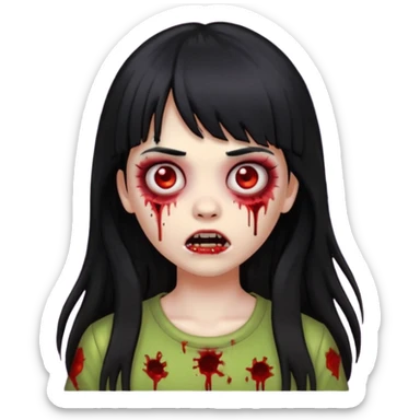 faça o emoji de uma menina zumbi de cabelos longos pretos com franja sticker
