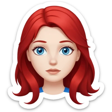 White girl with long red and black hair, with blue eyes sticker