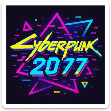 cyberpunk 2077 logo, bold neon colors, glitch effect, tech font sticker