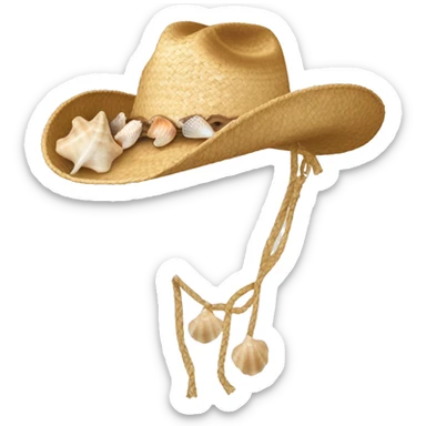 Light tan straw cowgirl hat with seashells  sticker