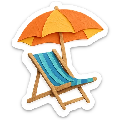 beach chair with layered paper effect in paper-craft style on a white background sticker