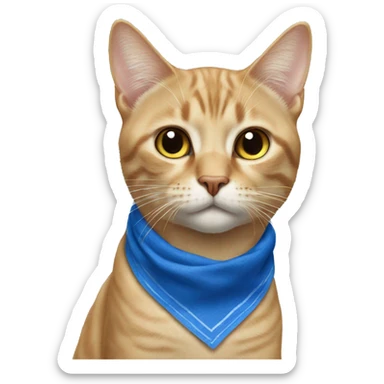 Cat wearing blue bandanna on face sticker