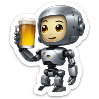 czech cyborg with short dark hair, robotic body and a beer in hand sticker