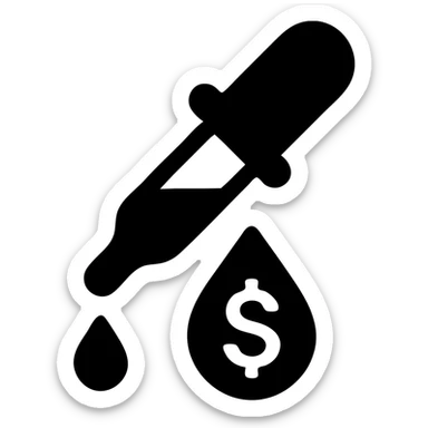 solid icon of a pipette with a golden drop, dollar sign inside the drop sticker