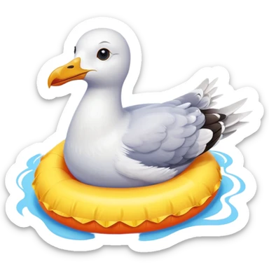 seagull with a colorful floatie sticker