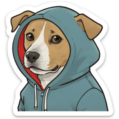 Dog wearing a hoodie sticker