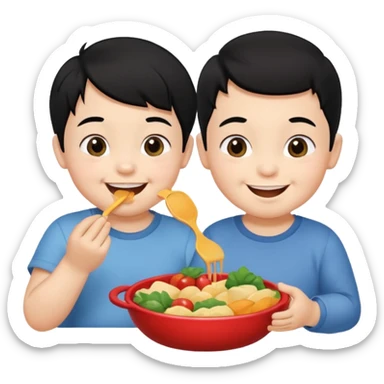 eating food well baby with happy face black hair girl and boy sticker
