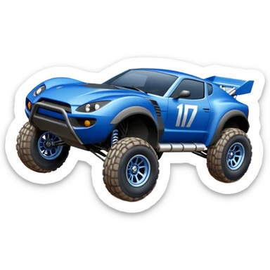 Satan’s Dirty Midnight-blue Local Motors Rally Fighter off road race car flying jumping over a dirt ramp (silver wheels) sticker