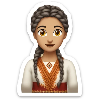 armenian woman with armenian traditional red, orange taraz, brown eyes, braided hair sticker