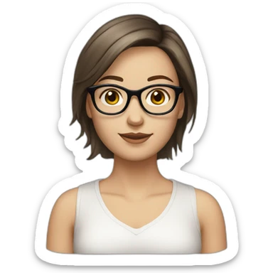 White girl with glasses straight brune mid-short hair sticker