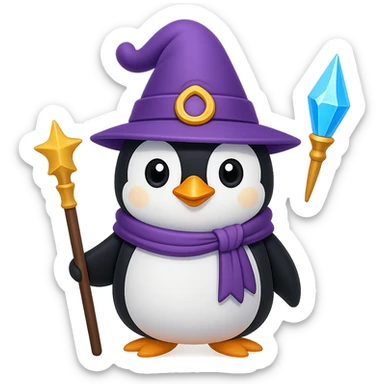 A penguin wizard with a different, unique wizard hat in the style of emoji (apple style emojis). sticker