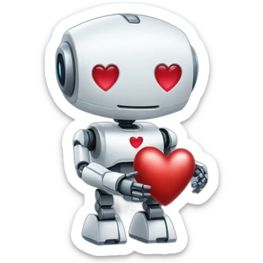 robot holding a heart sticker