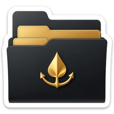 A minimal emoji-style icon of a matte black folder, slightly open, with a simple white or gold finance logo on the front symbolizing growth, stability, and money management, clean lines, subtle shading, and a professional, organized vibe. sticker