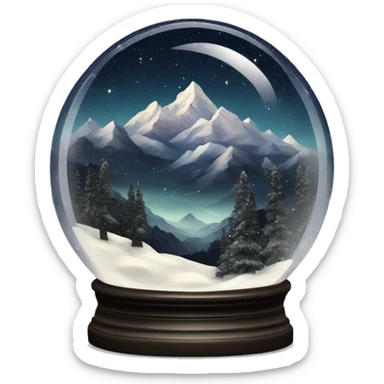 vintage black rococo night sky mountains snow globe sticker