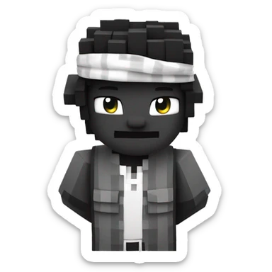 minecraft character with a bandana colour black and white sticker