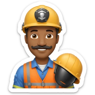 Mustached astronaut  black man holding helmet sticker