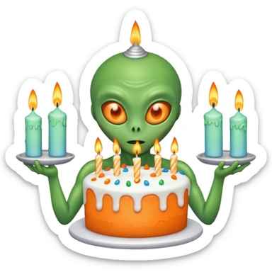 alien holding a birthday cake sticker
