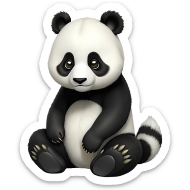 cinematic-[panda bear]-realistic-full-body-sitting-emoji,-tail-tucked-close,-head-tilted-dramatically,-thick-[black and white]-fur,-simplified-yet-realistic-focused-features,-highly-detailed,-glowing-with-an-almost-sarcastic-glow sticker
